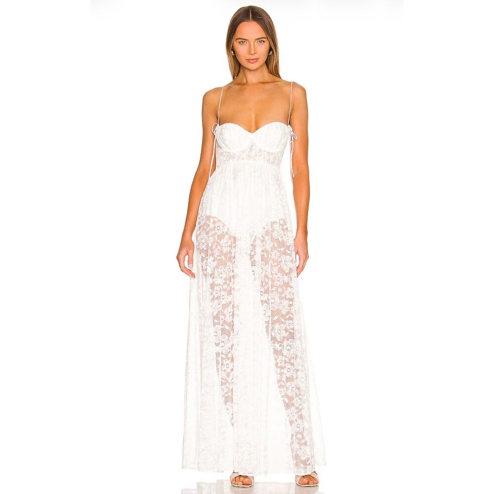 For Love & Lemons Lorena Lace Maxi Dress in White NWT Size Small